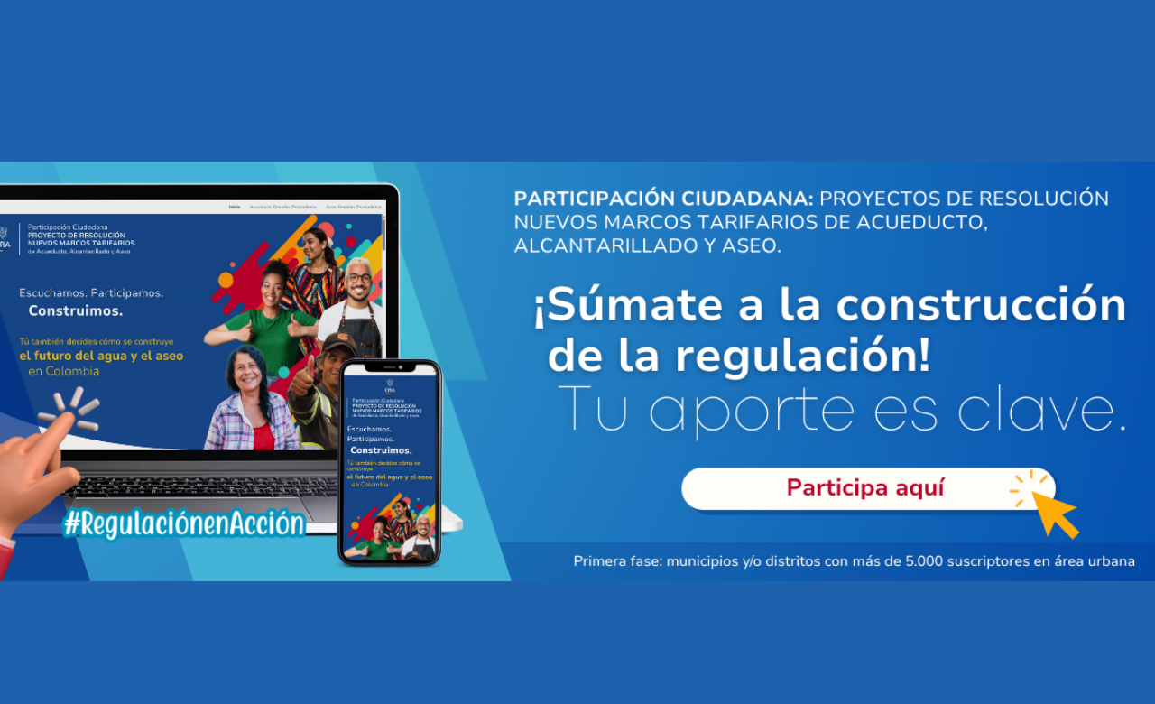 La CRA convoca al quinto evento de consulta pública sobre metodología tarifaria en los servicios públicos.